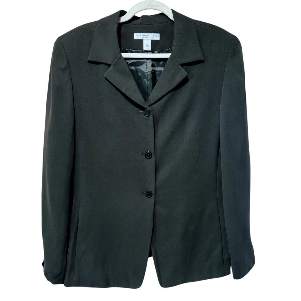 Josephine Chaus Silk Blazer 14 Dark Olive Vintage Quiet Luxury Minimalist Jacket